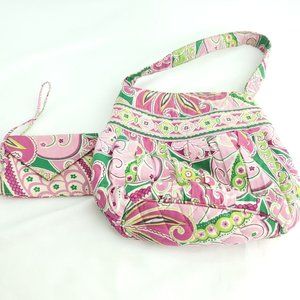 Vera Bradley Womens Pink Paisley Cosmetics Flap Pouch And Zipper Hand Bag